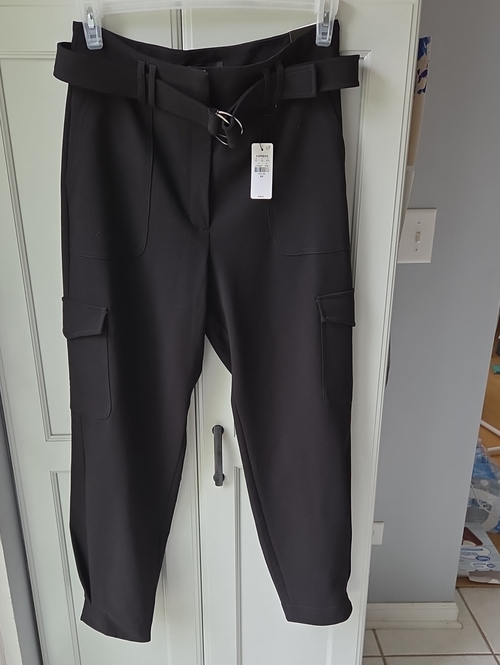 Express Black Belted Cargo Joggers
